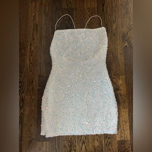 White sequin mini party dress